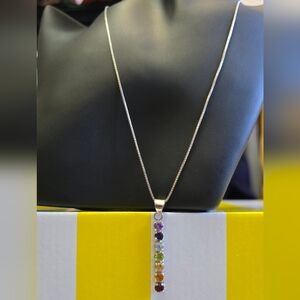 Gorgeous Multicolored Pendant and Sterling Silver Necklace #0486